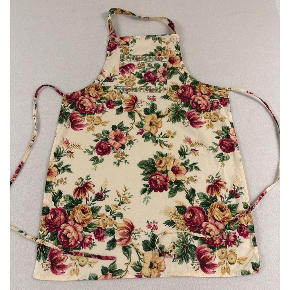 April Cornell Apron French Country Pocket Cotton Kitschy Roses Garden Shabby